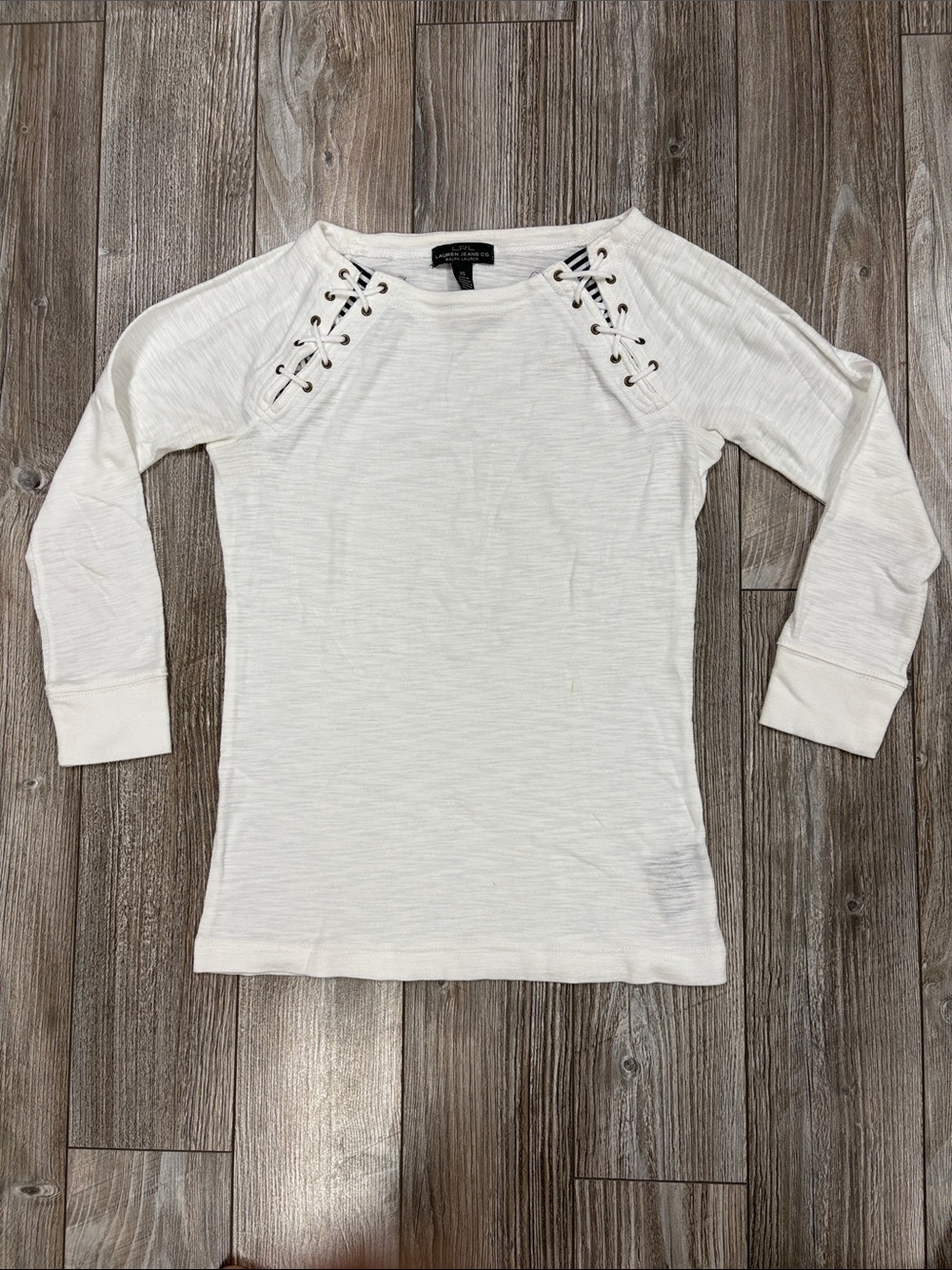 Lauren Jean Co. White Lace-Up Shoulder Long Sleeve Top